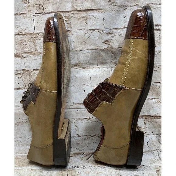 Belvedere Florence Men’s Genuine Crocodile Sand Brown Dress Shoes Size 12M